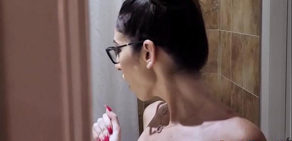  Busty showering milf in glasses